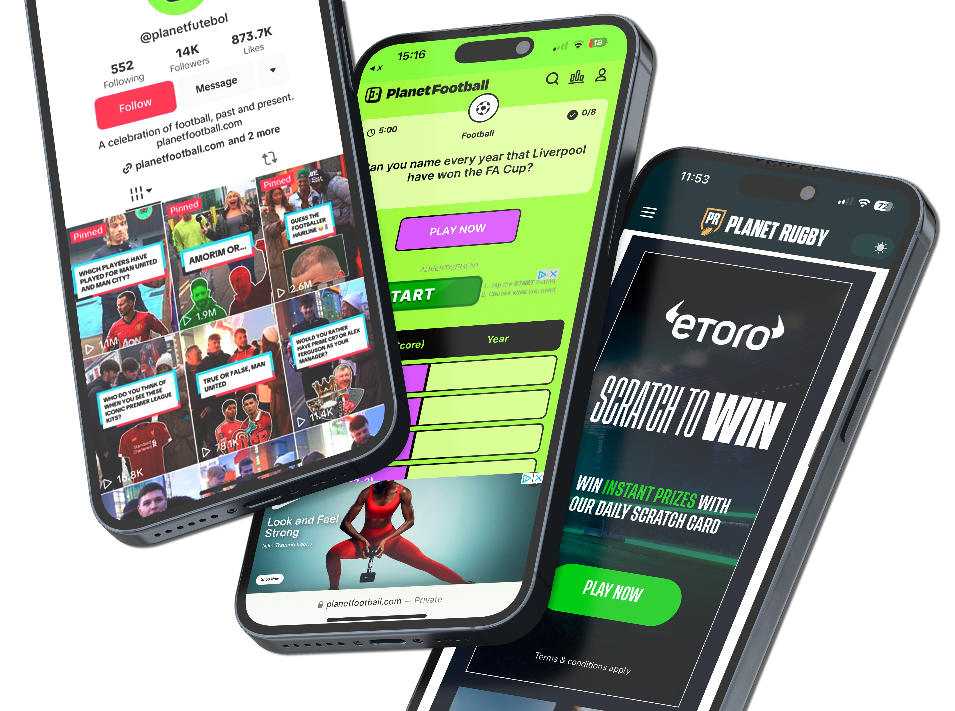 Mockup displaying Planet Sport titles.